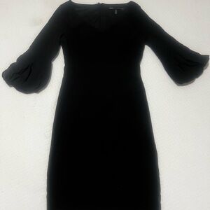 White House Black Market Black Sheath Dress Size 00 | Elegant Puff Sleeve